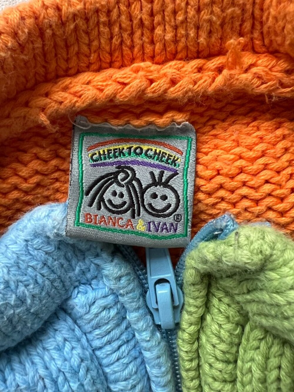 Peruvian Trading jacket cardigan sweater knit color block happy face baby zip up - Picture 5 of 8